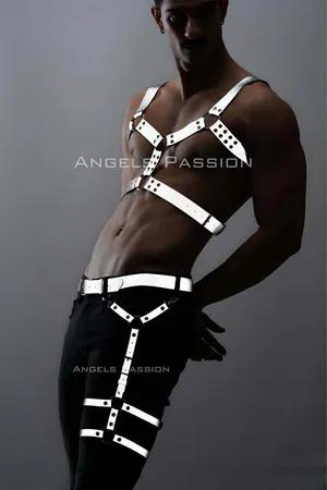 Reflective chest and leg harness set silver straps
