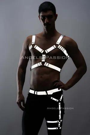 Reflective chest and leg harness set silver straps