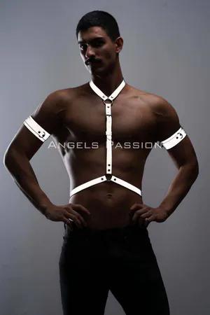 Reflective chest harness and armbands set on a male model
