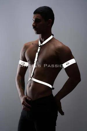 Reflective chest harness and armbands set on a male model