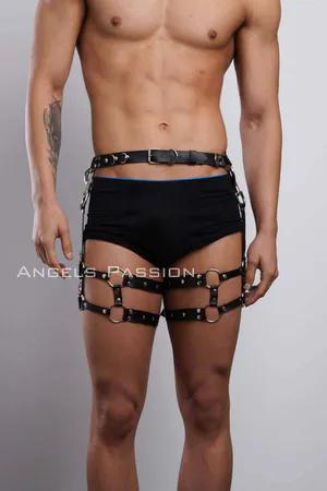 Black Faux Leather Dual Strap Thigh Harness with O-Rings