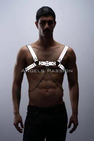 Reflective Chest Harness with Chain Detail Silver