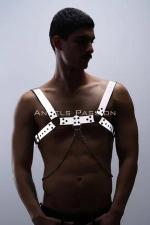 Reflective Chest Harness with Chain Detail Silver