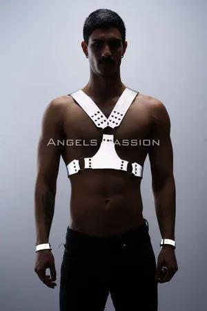 Reflective chest harness and wrist cuffs set silver adjustable straps