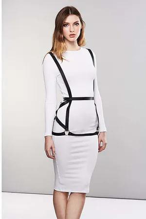 Black Faux Leather Body Harness with O-Ring Waist Belt