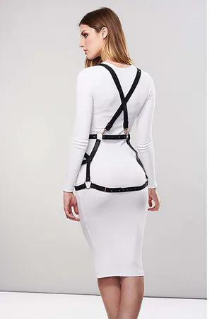 Black Faux Leather Body Harness with O-Ring Waist Belt