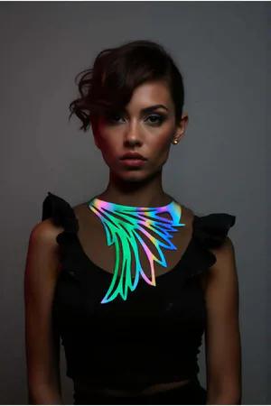 Rainbow iridescent wing choker necklace front view
