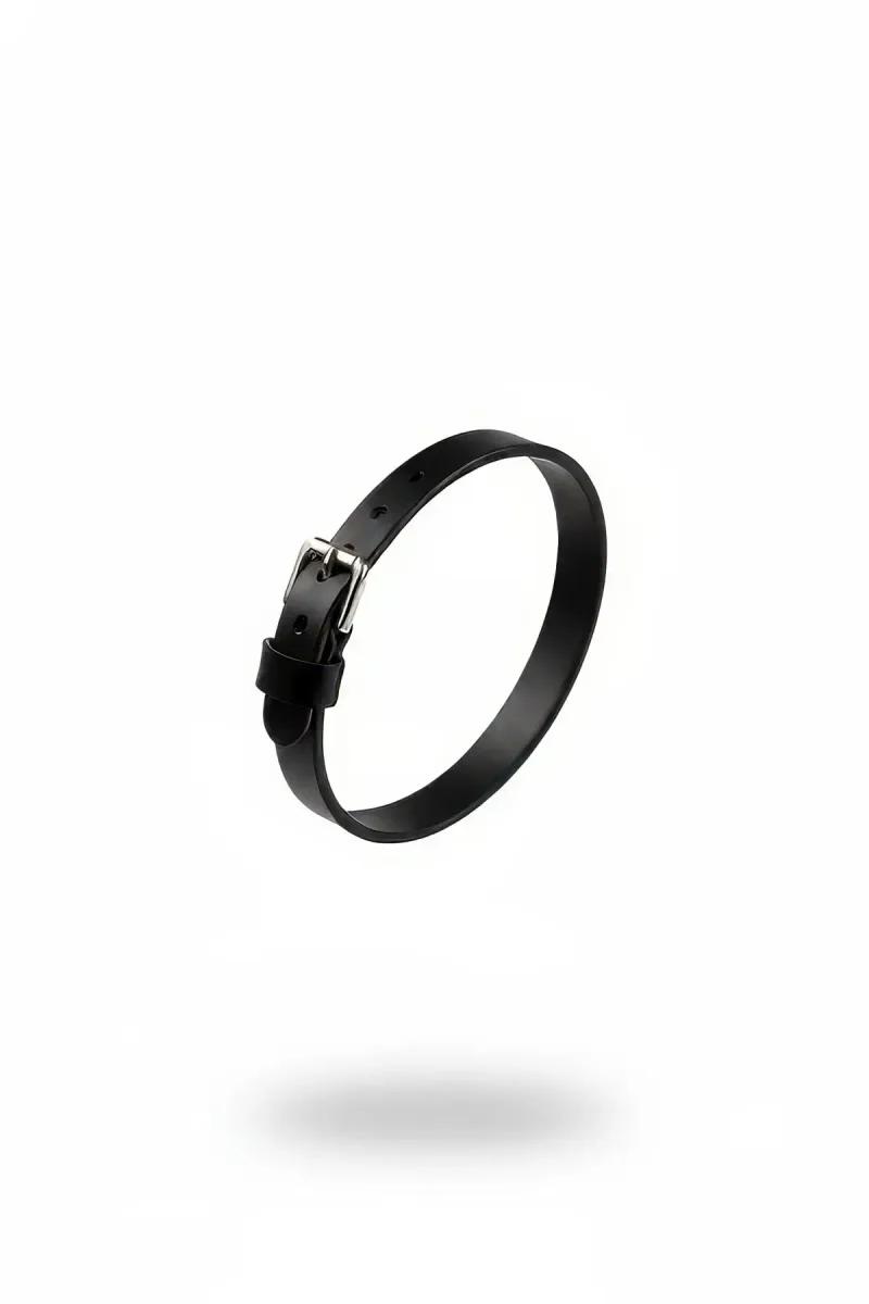 Black faux leather adjustable choker necklace with silver buckle
