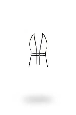 Black V-Neck Strappy Faux Leather Chest Harness for Women