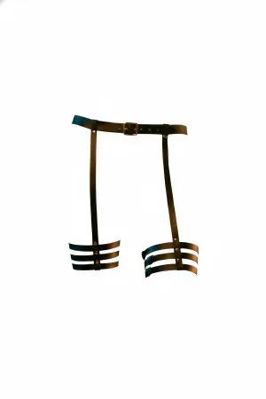 Black Faux Leather Thigh Harness Garter Accessory with Buckle Closures