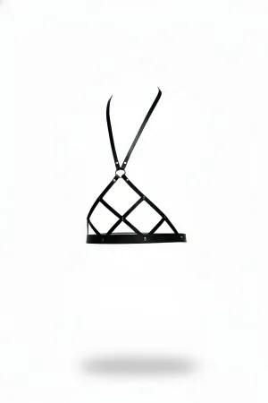 Black Faux Leather Geometric Caged Chest Harness Halterneck