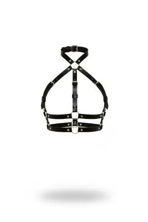 Black Faux Leather Halter Chest Harness Multi-Strap Design