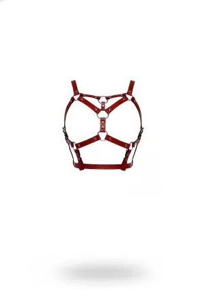 Red Faux Leather Caged Harness Bra Front View Adjustable Straps