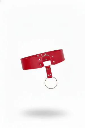 Red Faux Leather O-Ring Waist Belt with Silver Studs
