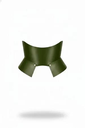 Olive Green Sculptural Faux Leather Waist Harness with Flared Panels