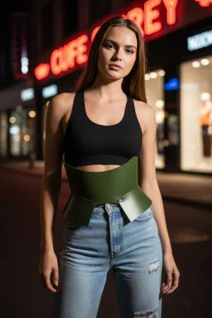 Olive Green Faux Leather Corset Belt Wide Waist Cinch Street Style