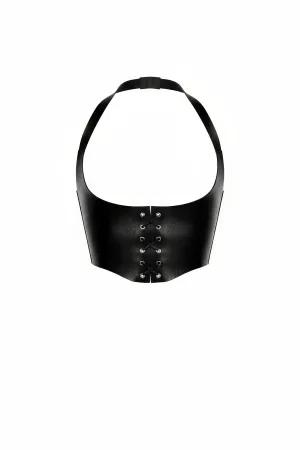 Black Faux Leather Underbust Corset Halter Neck Front Lacing
