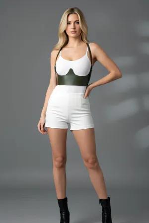 Olive Vegan Leather Underbust Harness Corset Adjustable Straps