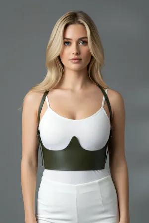 Olive Vegan Leather Underbust Harness Corset Adjustable Straps