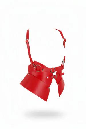 Red Faux Leather Waspie Waist Harness Skirt Panels Adjustable Straps