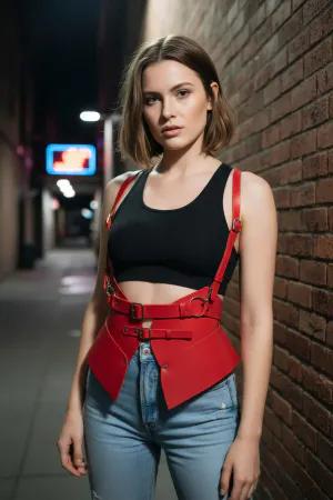 Red Faux Leather Underbust Harness Corset Adjustable Buckles
