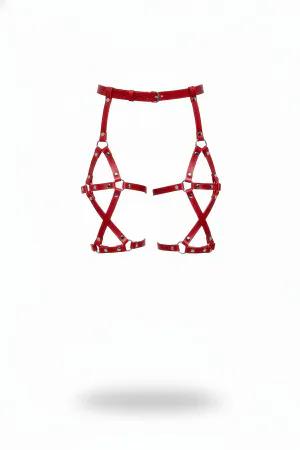 Red Faux Leather Thigh Harness Belt Caged Design Adjustable Waist