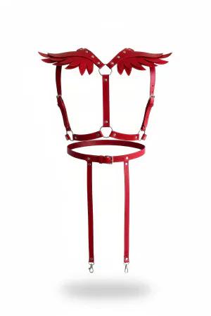 Red Faux Leather Winged Body Harness with Detachable Thigh Straps