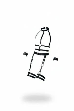 Full Body Harness Black Faux Leather Adjustable Straps O-Ring Closure