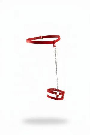 Red Faux Leather Waist Garter Harness with Detachable Silver Chain