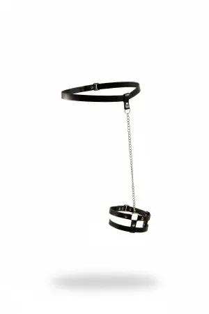 Black Faux Leather Waist Harness with Detachable Silver Chain and Double Strap Leg Garter