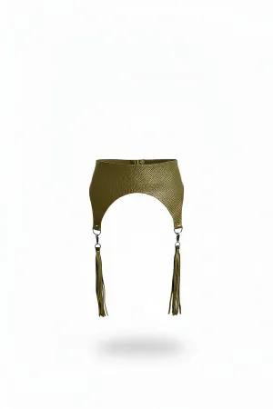 Olive Green Faux Leather Waist Harness with Detachable Tassels
