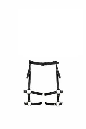 Black Faux Leather Garter Thigh Harness with Silver O-Rings and Buckle Closures