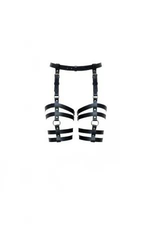 Black Faux Leather Waist-to-Thigh Garter Harness Women Adjustable Straps D-Ring Hardware