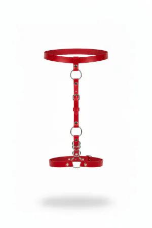 Red Faux Leather T-Shape Body Harness with Double O-Ring and Adjustable Straps