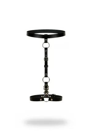 Siyah Faux Leather Jartiyer Harness Bel ve Bacak Desteği Metal Halka Detaylı
