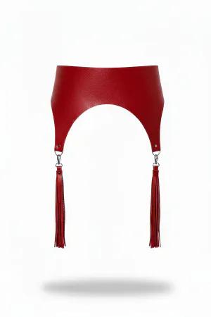 Red Faux Leather Wide Waist Harness with Detachable Tassels