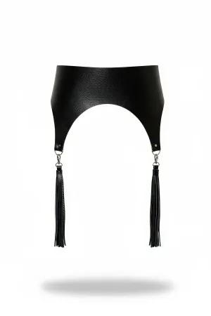 Black Faux Leather Wide Waist Cinch Detachable Tassels