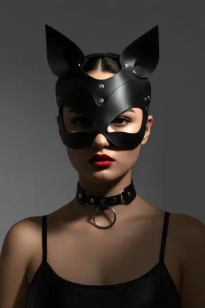 Black Faux Leather Cat Mask Women Adjustable with Choker