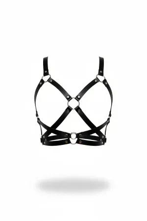 Black Faux Leather Caged Body Harness Bra Top Adjustable Straps