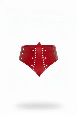 Red Faux Leather Waspie Belt Studded Women High Waist Cinch