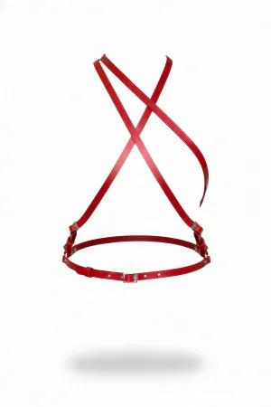 Red Faux Leather Chest Harness X-Back Adjustable Straps Silver Buckles