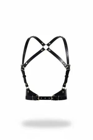 Black Faux Leather Chest Harness Underbust Band Adjustable Straps