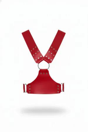 Red Faux Leather Studded Chest Harness Silver O-Ring Hardware