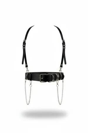 Black Faux Leather O-Ring Waist Belt Harness Detachable Chains
