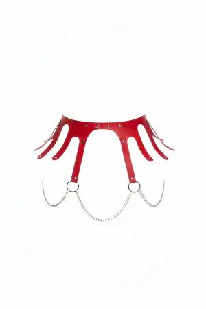 Red Faux Leather Waist Harness with Draped O-Ring Chain Petal Extensions