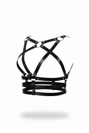 Black Faux Leather Caged Underbust Body Harness with Criss-Cross Straps