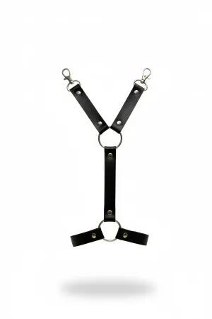 Black Faux Leather Y-Back Harness with O-Ring Detail