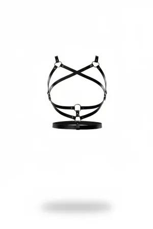 Black Faux Leather Criss-Cross Chest Harness with Wide Waist Strap