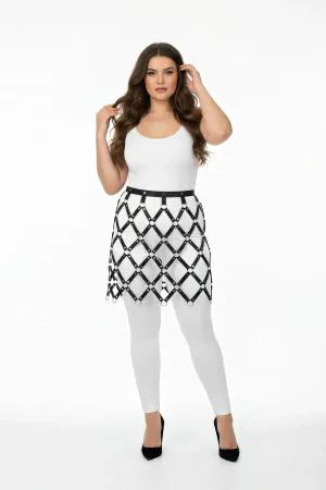 Diamond faux leather skirt harness overlay black silver O-rings