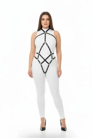 Black Faux Leather Full Body Harness with Diamond Straps